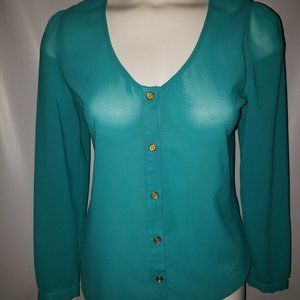 Women's Dizzy Love Blue Long Sleeve Button Down Sh